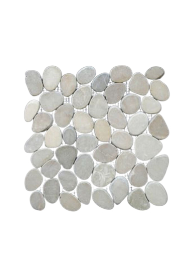 ISLAND STONE • MARBRE BEIGE FLAT PEBBLE Mosaïque de galet plat