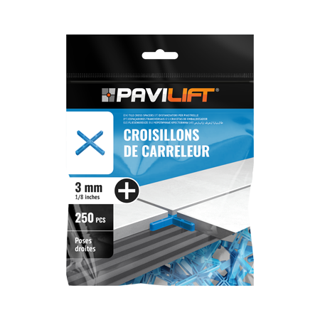 PAVILIFT : CROISILLONS CLASSIQUES DE CARRELEUR 3 mm en + /Sac 250 CC3+S250